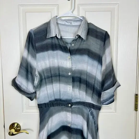 Officine Générale Nadia Linen Button Up Shirt Dress Grey Asymmetric Stripe MED - Picture 6 of 10
